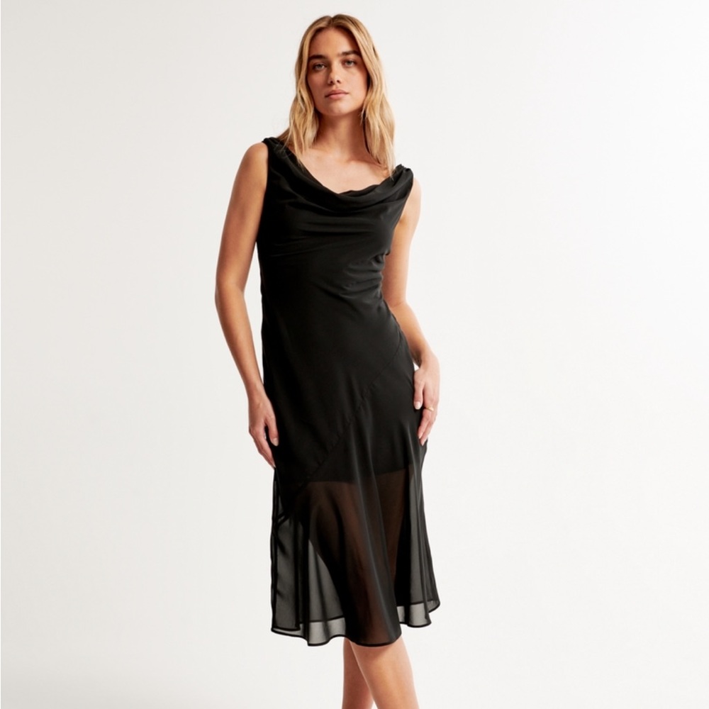 Abercrombie Cowl Neck Midi Dress Black XXS NWT